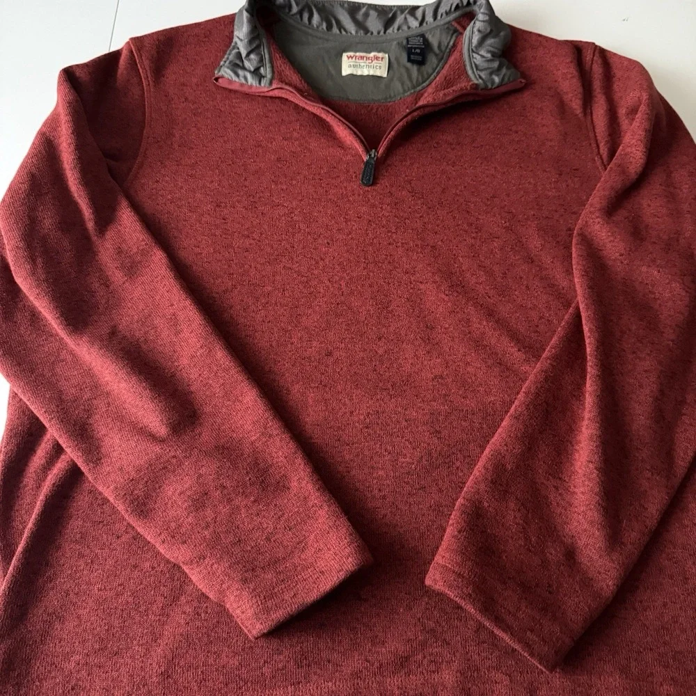 Wrangler Authentics Long‎ Sleeve 1/4 Zip Pullover Men's Sz L Red Fleece